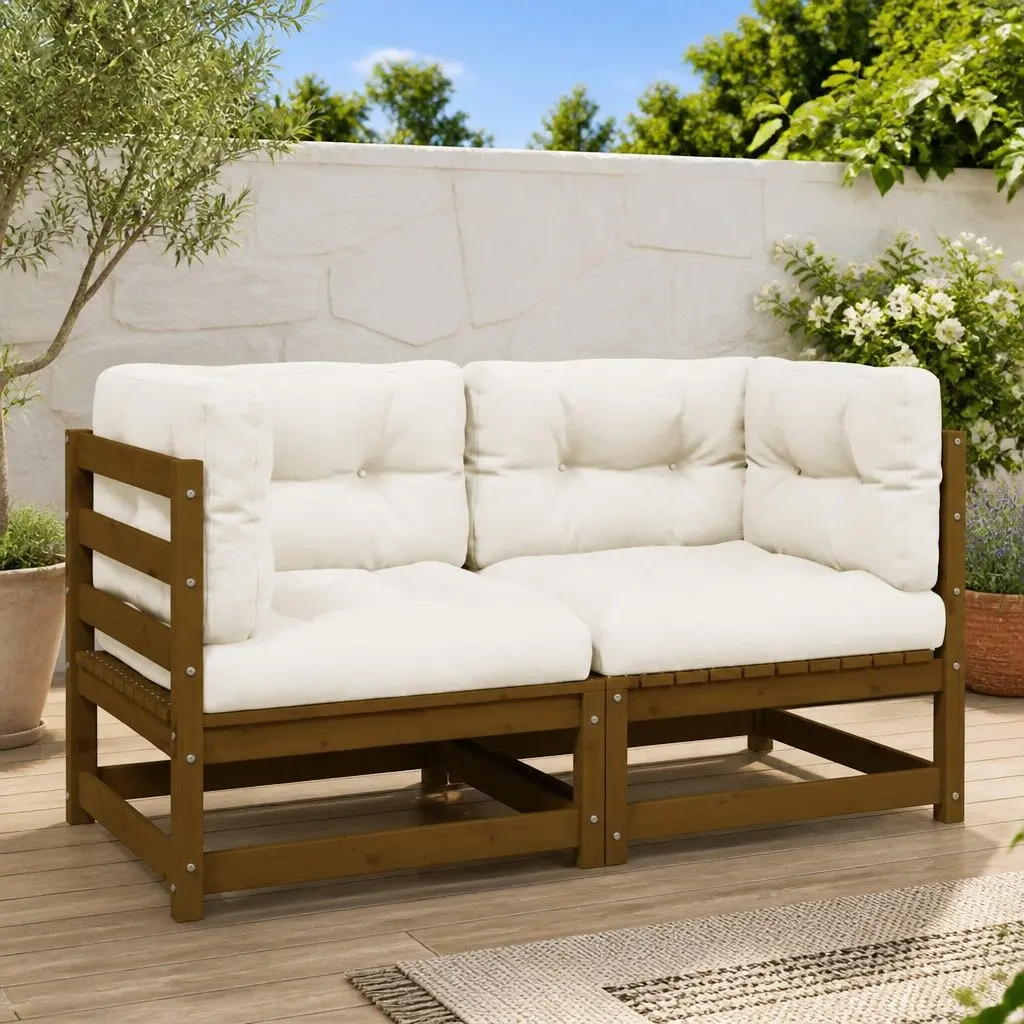 Outdoor Sofa 2-Seater Garden Lounge Furniture Modular Brown with Cushions