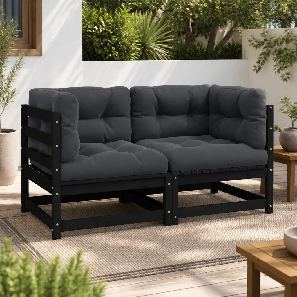 Garden 2-Seater Sofa Outdoor Patio Bench Solid Pinewood Black