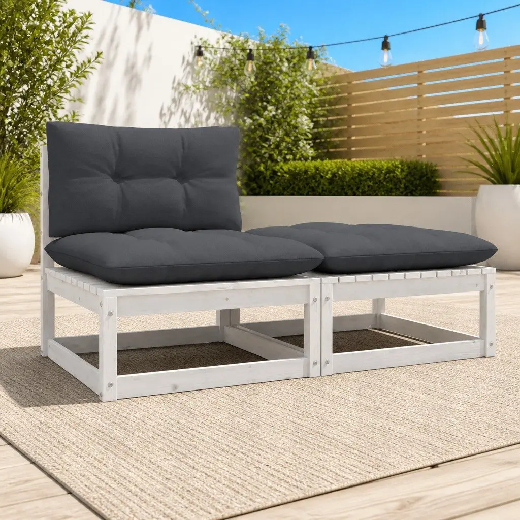 Garden Lounge Set 2 Piece Outdoor Sofa with Cushions White Pinewood