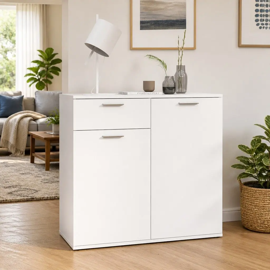 White Sideboard with Storage and Display Space 80x36x75cm