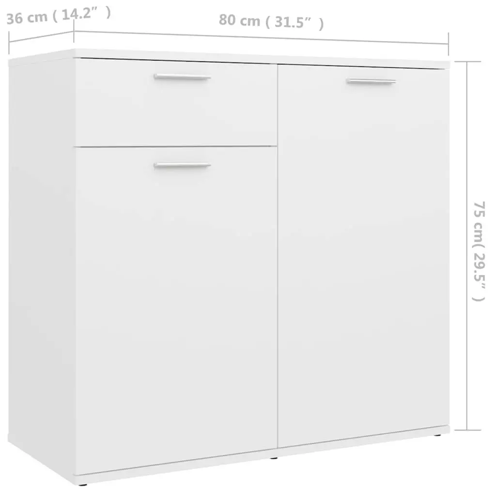 White Sideboard with Storage and Display Space 80x36x75cm