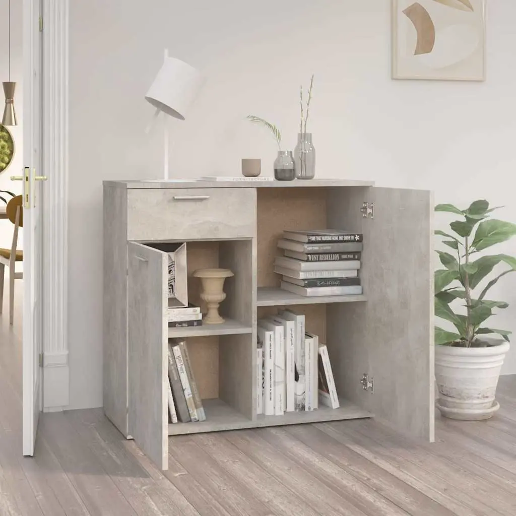 Sideboard Storage Cabinet Grey 80x36x75cm 2 Doors Drawer Living Room Furniture