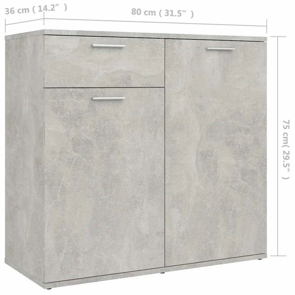 Sideboard Storage Cabinet Grey 80x36x75cm 2 Doors Drawer Living Room Furniture