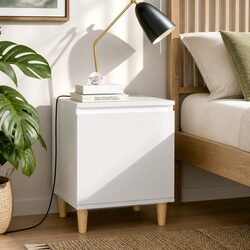 Reliable White Nightstands with Wood Legs - 2 Cabinet Set