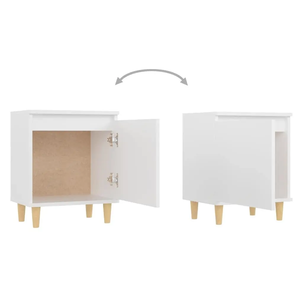 Bedside Table Nightstand with Solid Wood Legs White Storage Cabinet 2 Pieces