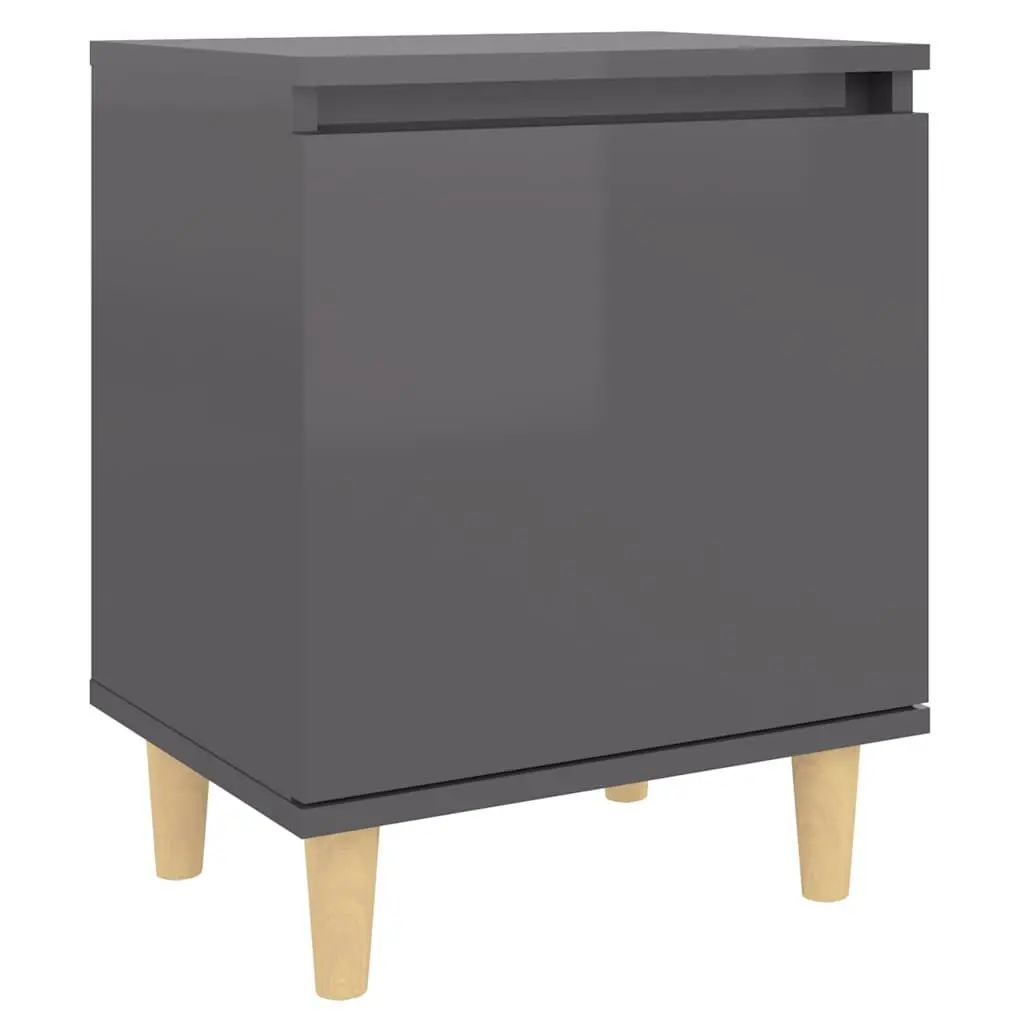 Bedside Table Grey High Gloss Nightstand Cabinet Wooden Legs Storage Compartment