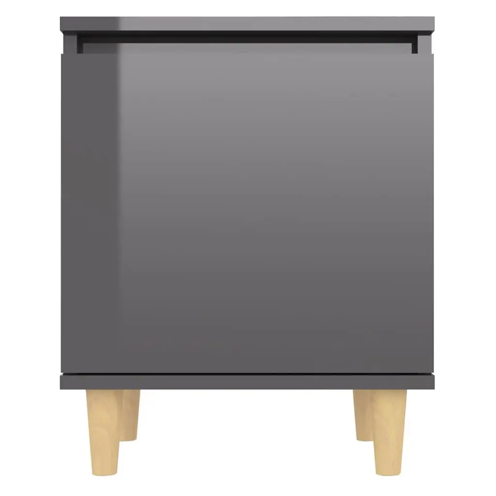 Bedside Table Grey High Gloss Nightstand Cabinet Wooden Legs Storage Compartment