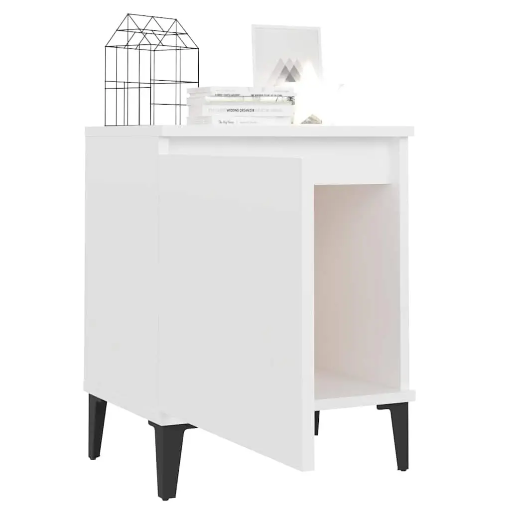 Bedside Table White Metal Legs Nightstand Cabinet Storage Compartment 40x30x50cm