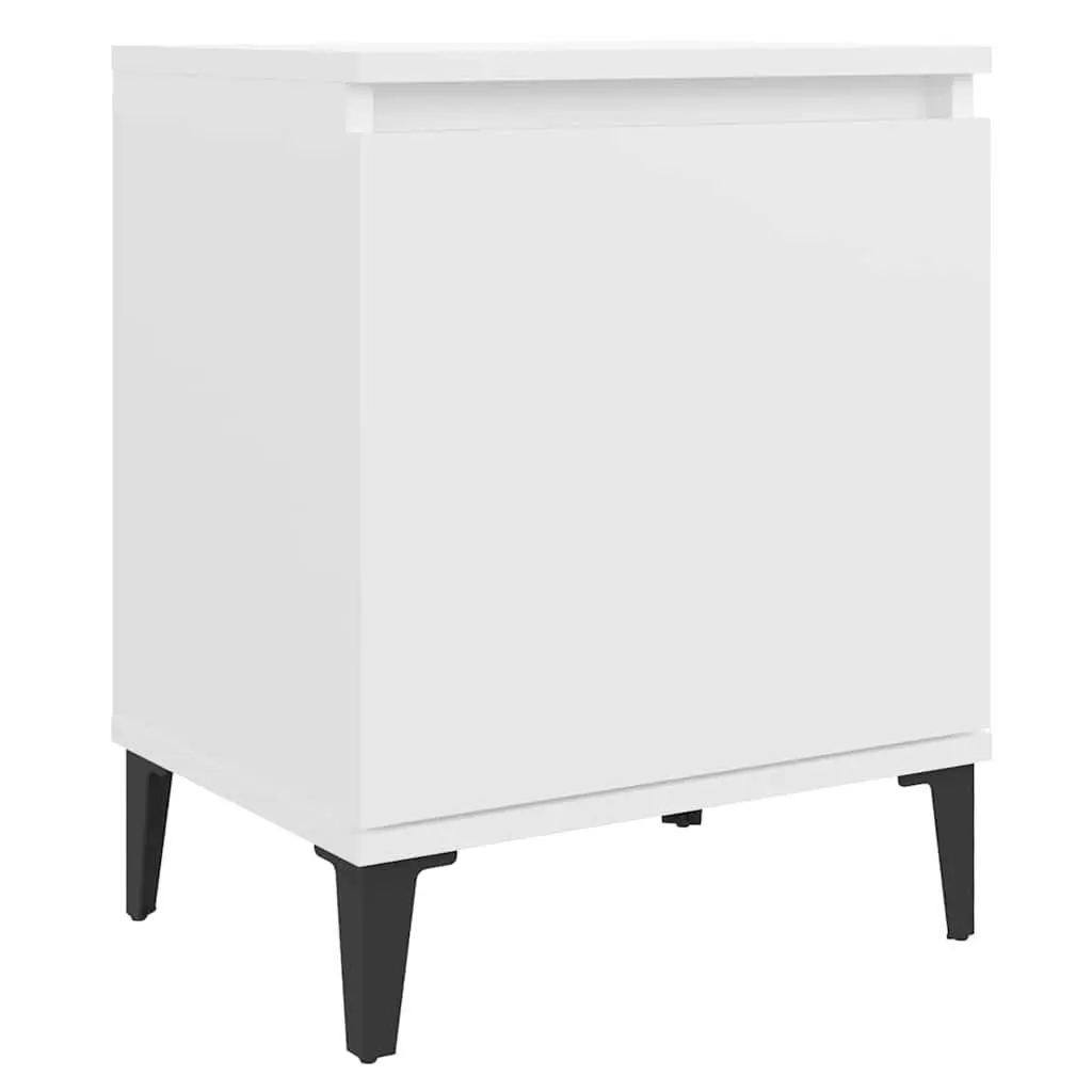 Bedside Table White Metal Legs Nightstand Cabinet Storage Compartment 40x30x50cm