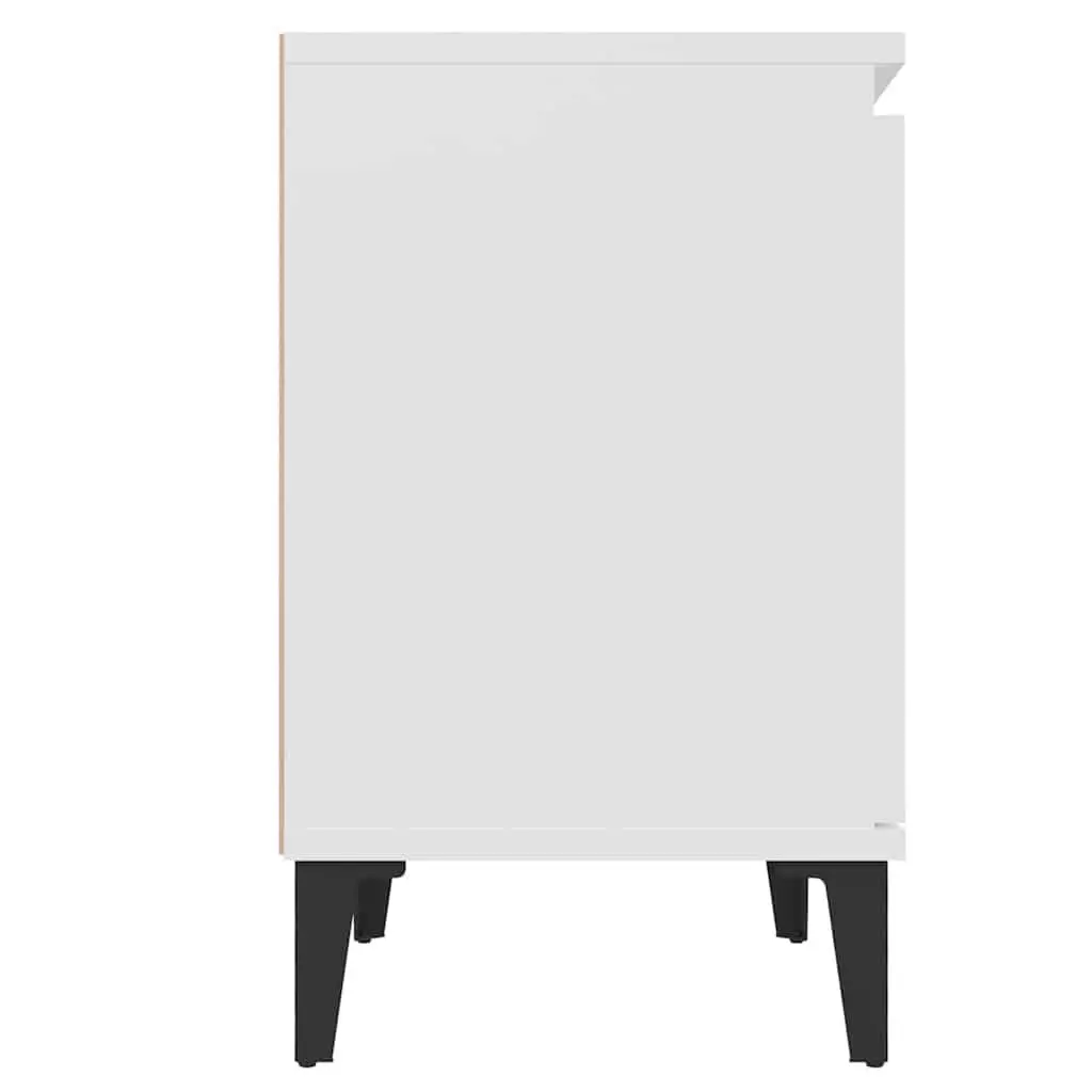 Bedside Table White Metal Legs Nightstand Cabinet Storage Compartment 40x30x50cm
