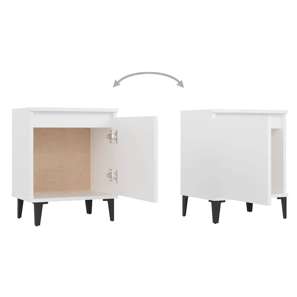 Bedside Table White Metal Legs Nightstand Cabinet Storage Compartment 40x30x50cm