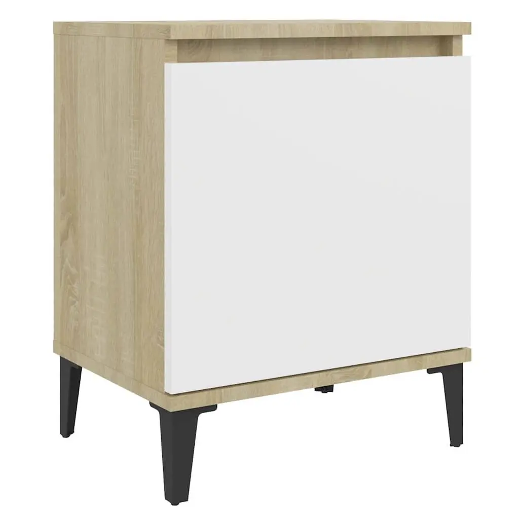 Bedside Table Nightstand Storage Sonoma Oak and White Metal Legs
