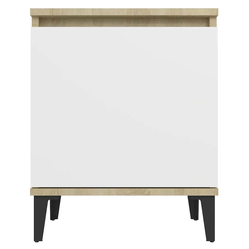 Bedside Table Nightstand Storage Sonoma Oak and White Metal Legs