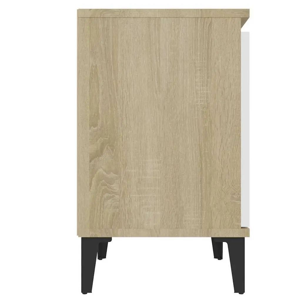Bedside Table Nightstand Storage Sonoma Oak and White Metal Legs