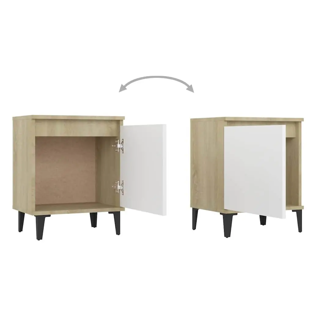 Bedside Table Nightstand Storage Sonoma Oak and White Metal Legs