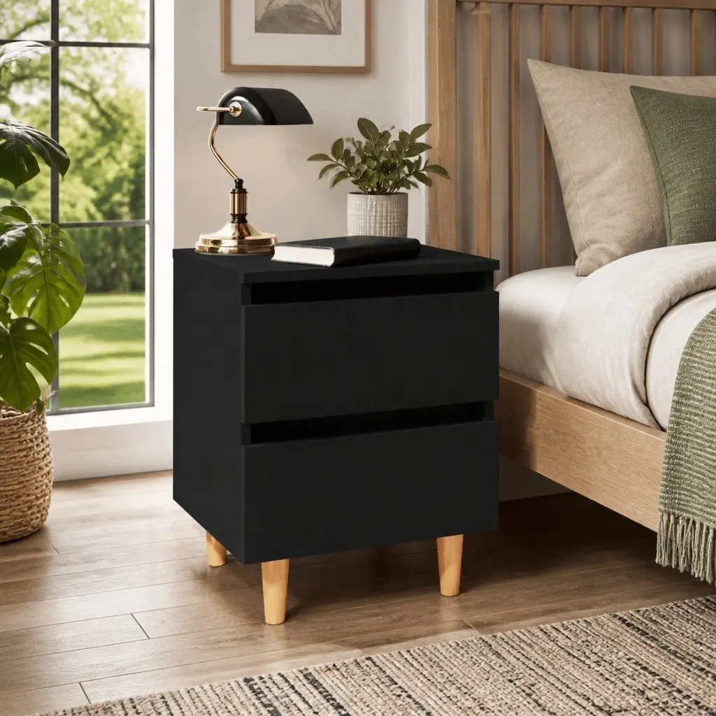 Bedside Table Black 2-Piece Set Storage Cabinet Nightstand
