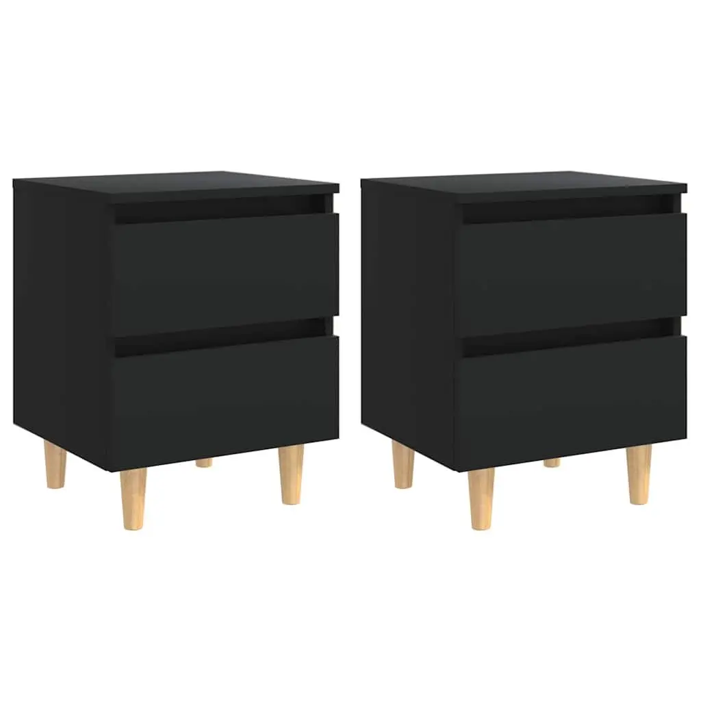 Bedside Table Black 2-Piece Set Storage Cabinet Nightstand