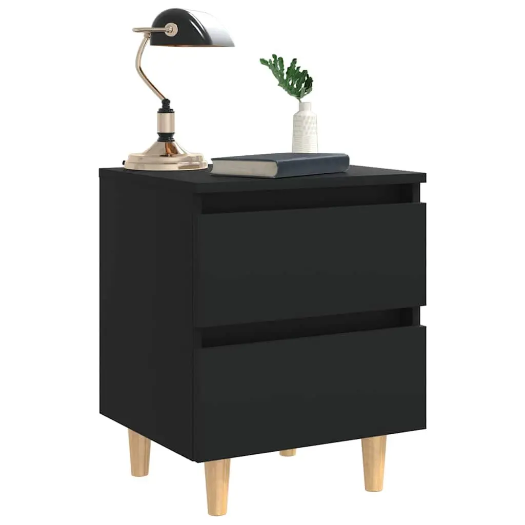 Bedside Table Black 2-Piece Set Storage Cabinet Nightstand