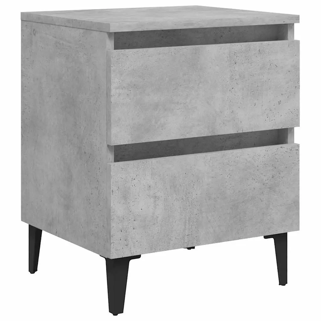 Grey Engineered Wood Bedside Table with Two Drawers for Bedroom Storage