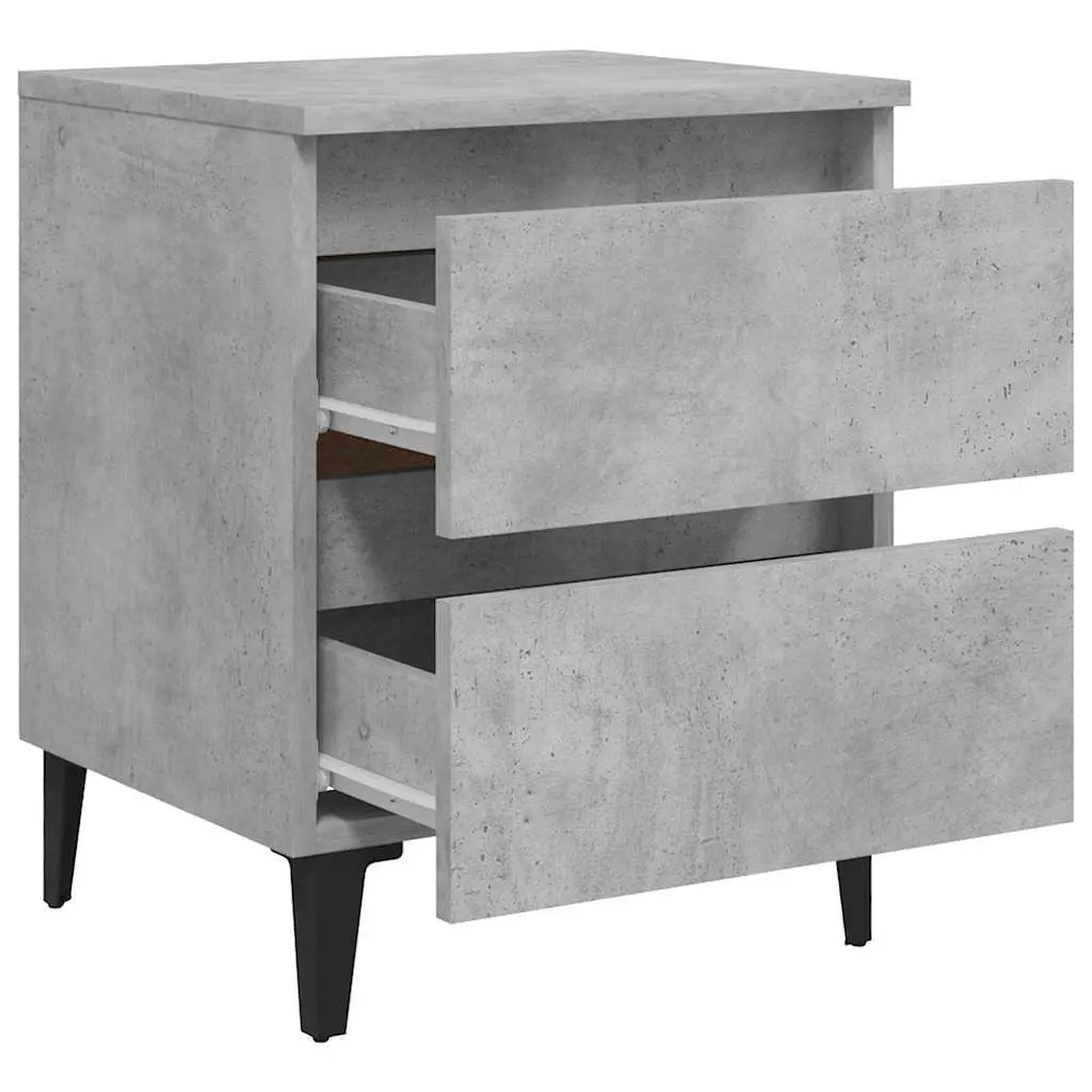 Grey Engineered Wood Bedside Table with Two Drawers for Bedroom Storage