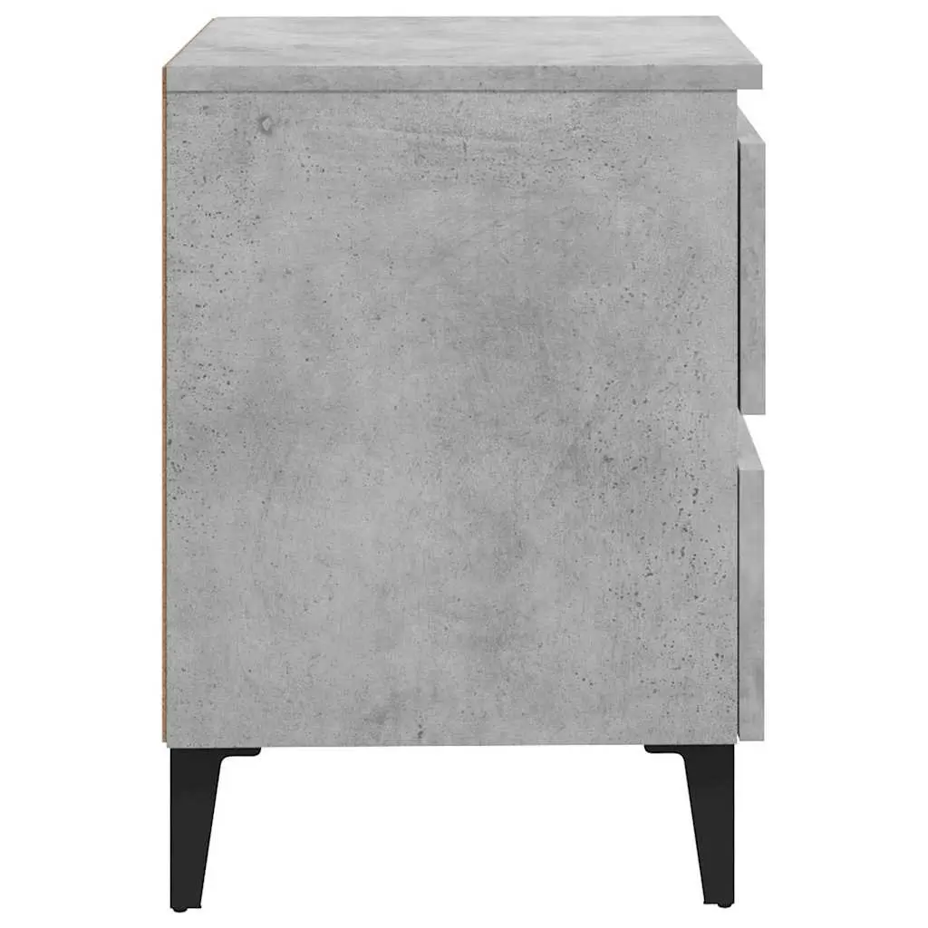 Grey Engineered Wood Bedside Table with Two Drawers for Bedroom Storage