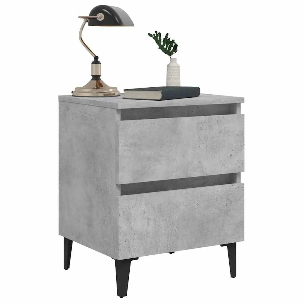 Grey Engineered Wood Bedside Table with Two Drawers for Bedroom Storage