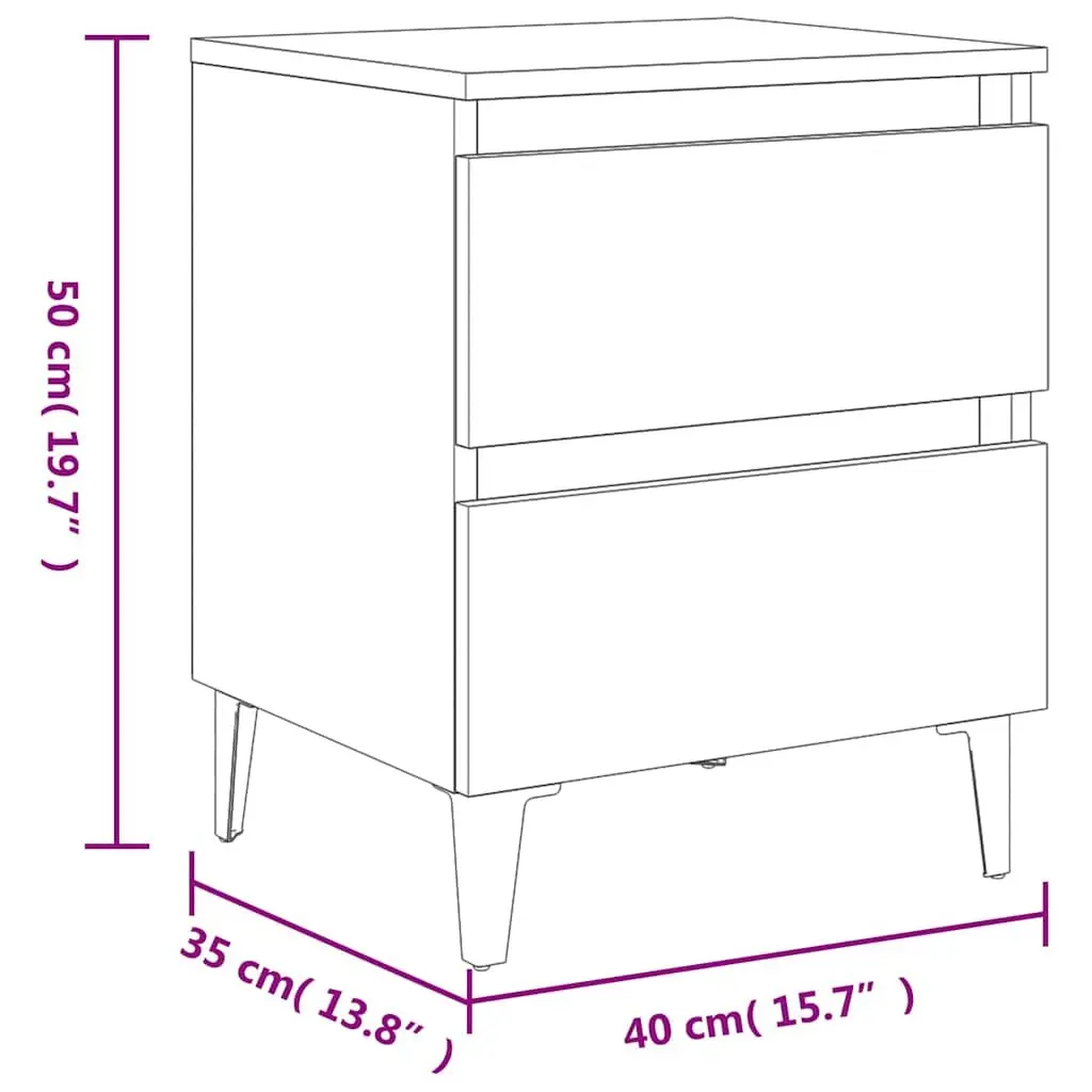 Grey Engineered Wood Bedside Table with Two Drawers for Bedroom Storage