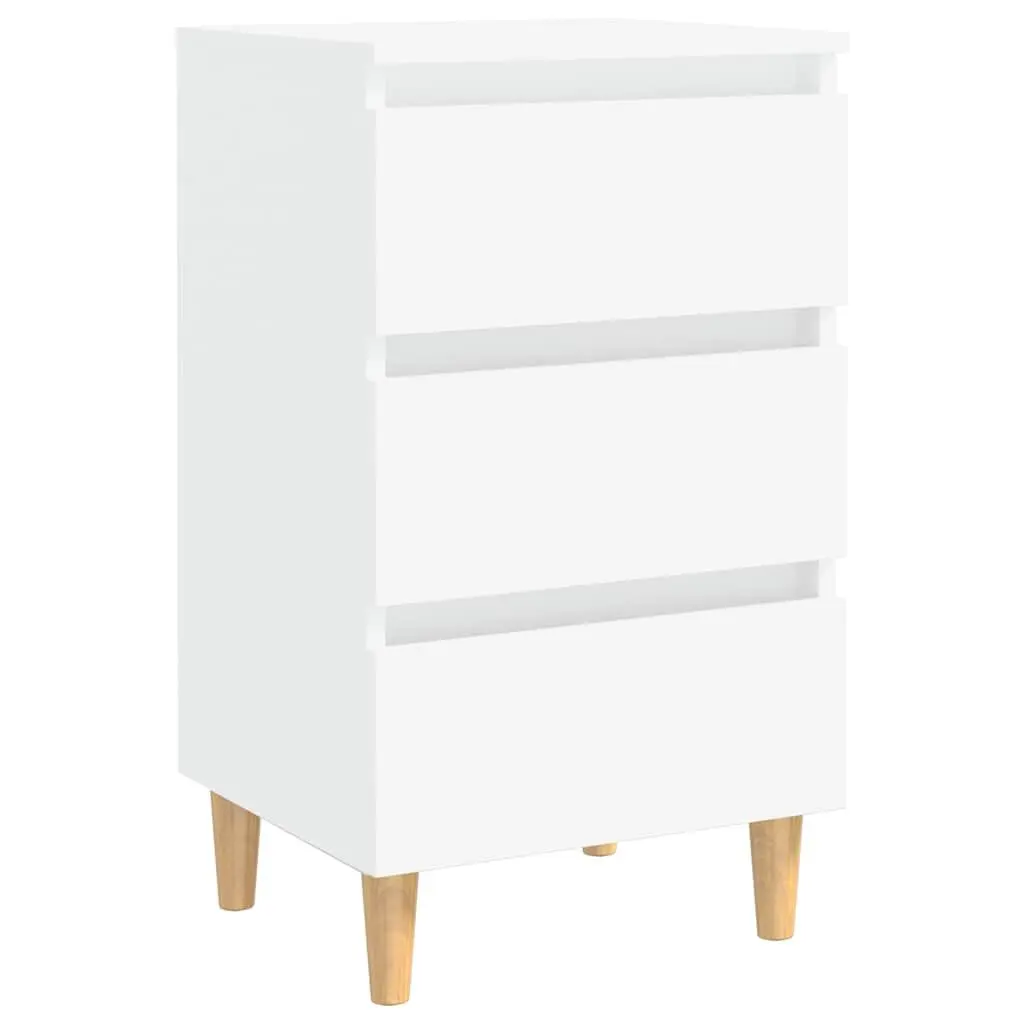 Bedside Table Nightstand 3 Drawers 40x35x69cm White Solid Wood Legs