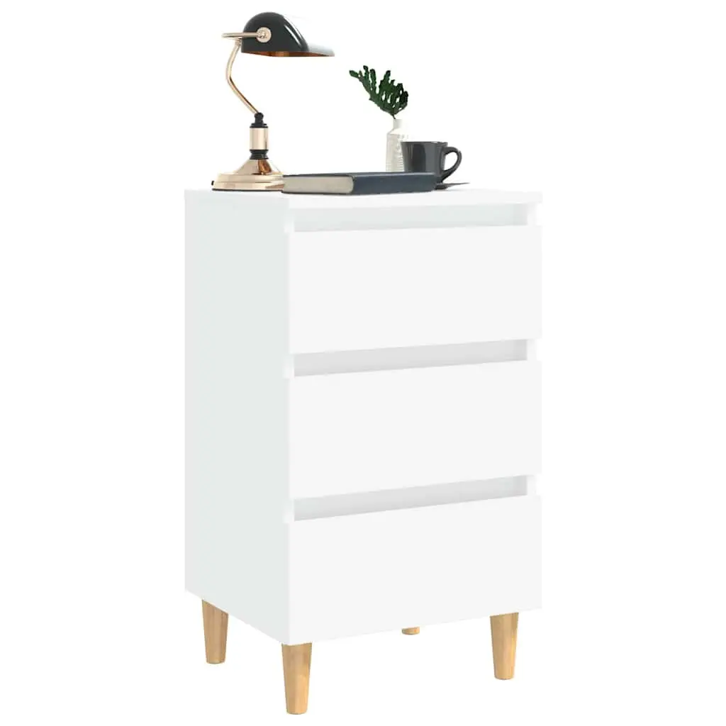 Bedside Table Nightstand 3 Drawers 40x35x69cm White Solid Wood Legs