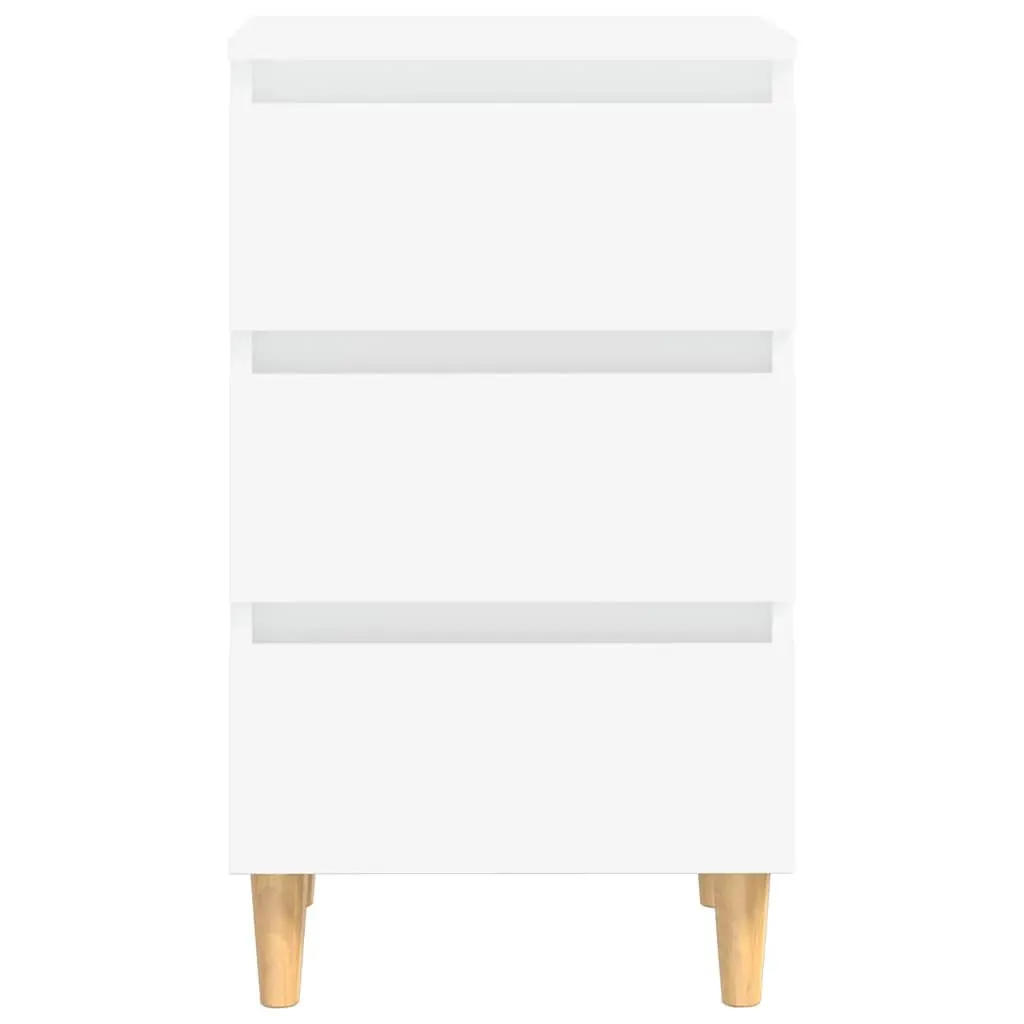 Bedside Table Nightstand 3 Drawers 40x35x69cm White Solid Wood Legs