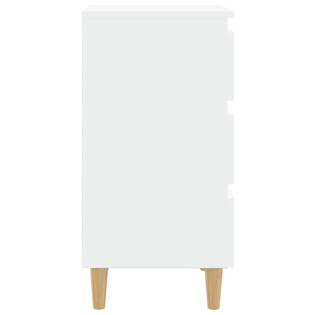 Bedside Table Nightstand 3 Drawers 40x35x69cm White Solid Wood Legs