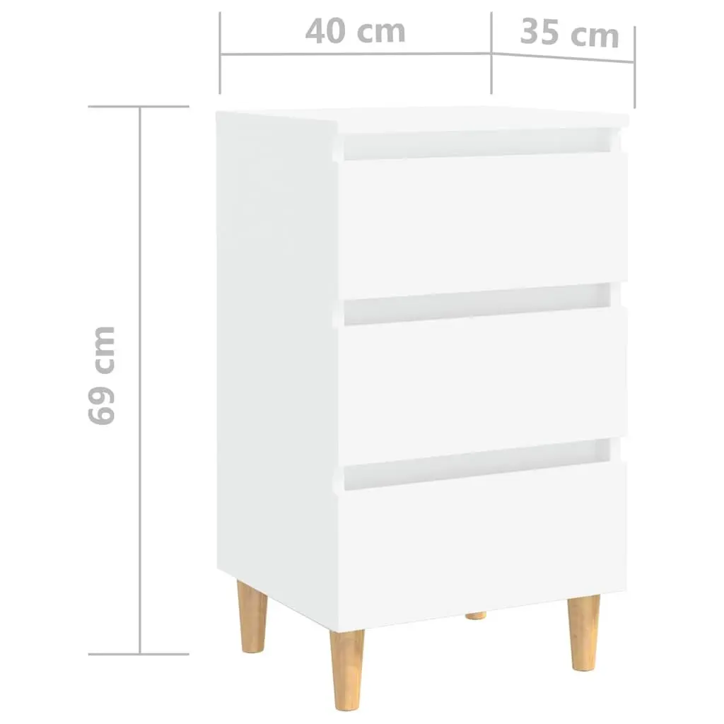Bedside Table Nightstand 3 Drawers 40x35x69cm White Solid Wood Legs