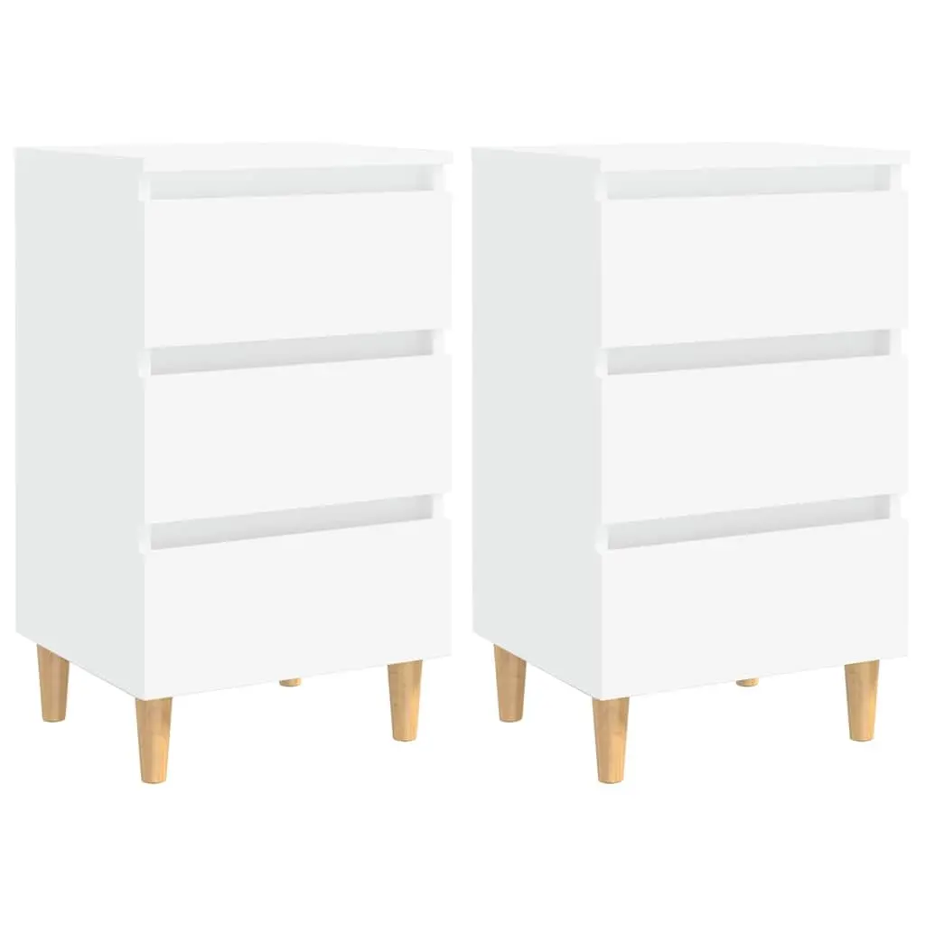 Bedside Tables 2 pcs White Bed Cabinets Nightstands Solid Wood Legs 40x35x69cm