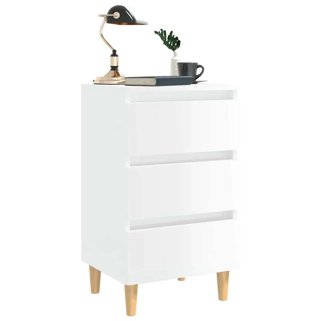 Bedside Tables 2pcs Bed Cabinets High Gloss White Wooden Legs Nightstand