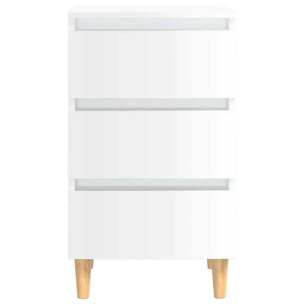 Bedside Tables 2pcs Bed Cabinets High Gloss White Wooden Legs Nightstand