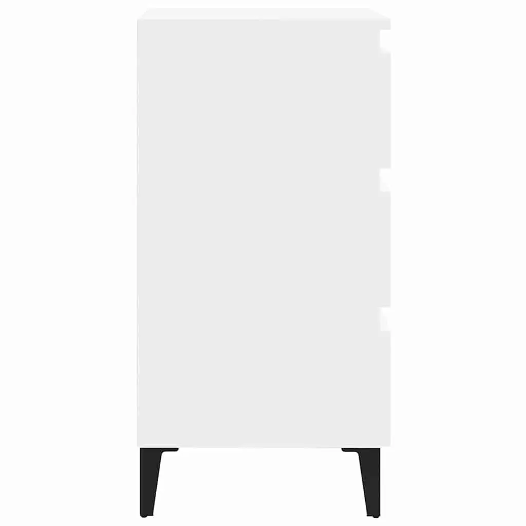 Bedside Table Bed Cabinet White 40x35x69cm Nightstand Metal Legs 3 Drawers