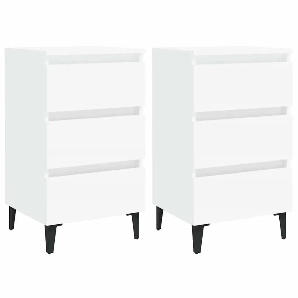 Bedside Table Nightstand 40x35x69 cm White 2 Piece Metal Legs