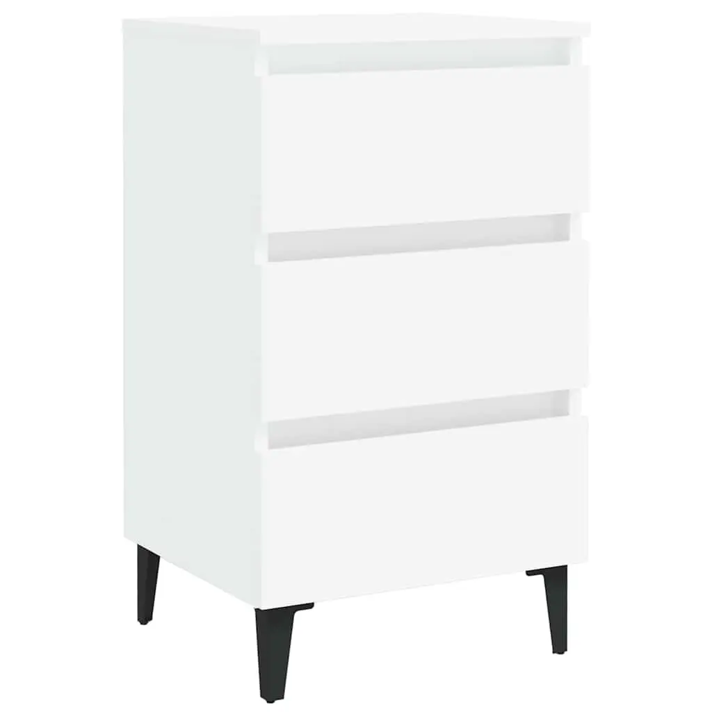 Bedside Table Nightstand 40x35x69 cm White 2 Piece Metal Legs