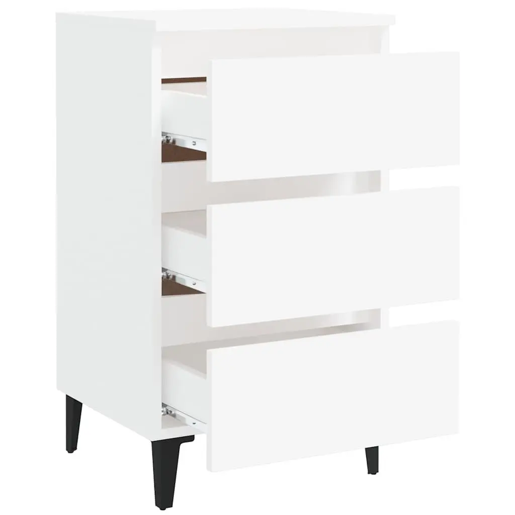 Bedside Table Nightstand 40x35x69 cm White 2 Piece Metal Legs