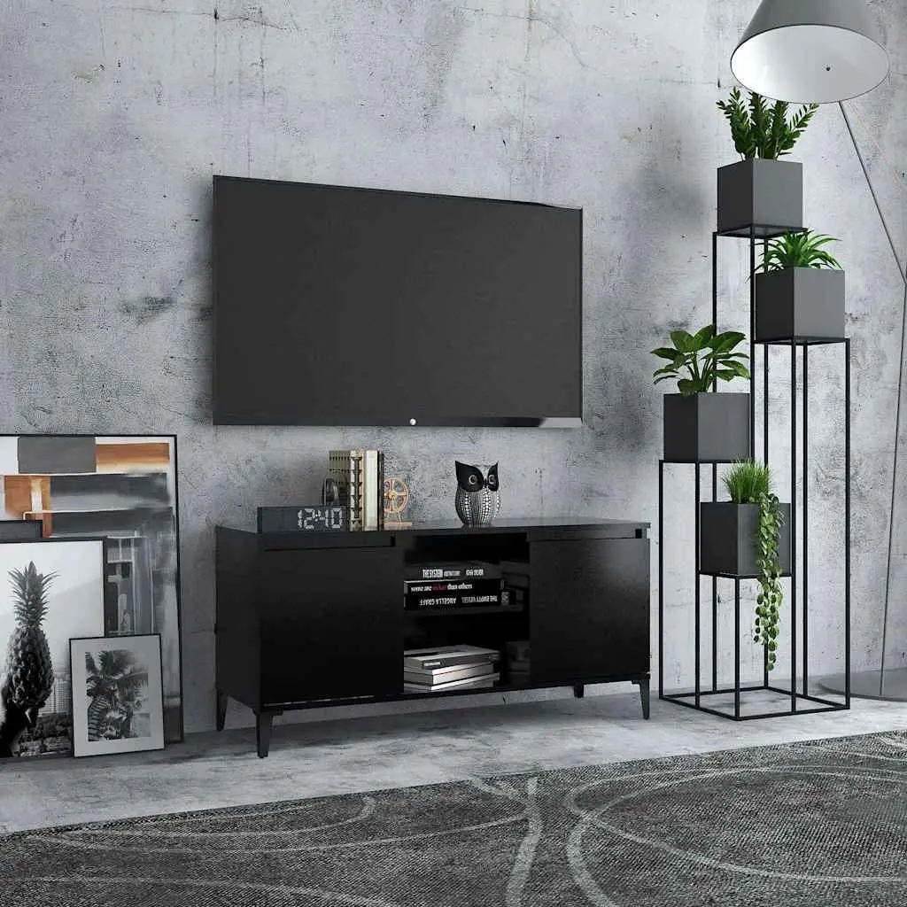 Black TV Cabinet with Metal Legs