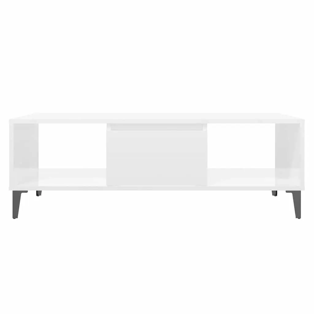 Coffee Table White High Gloss Storage Compartment Shelves Living Room Furniture