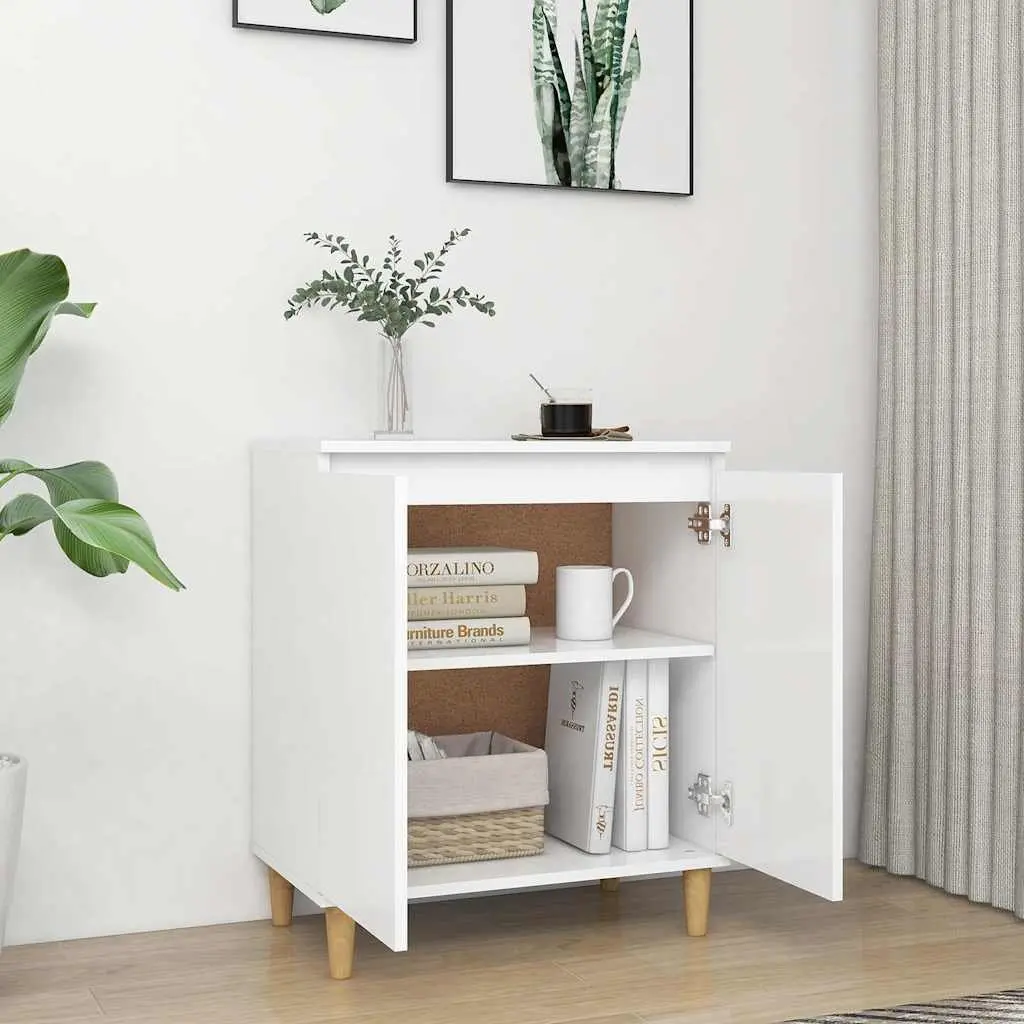 Sideboard White Storage Cabinet with Wood Legs 60x35x70cm Engineered Wood Buffet