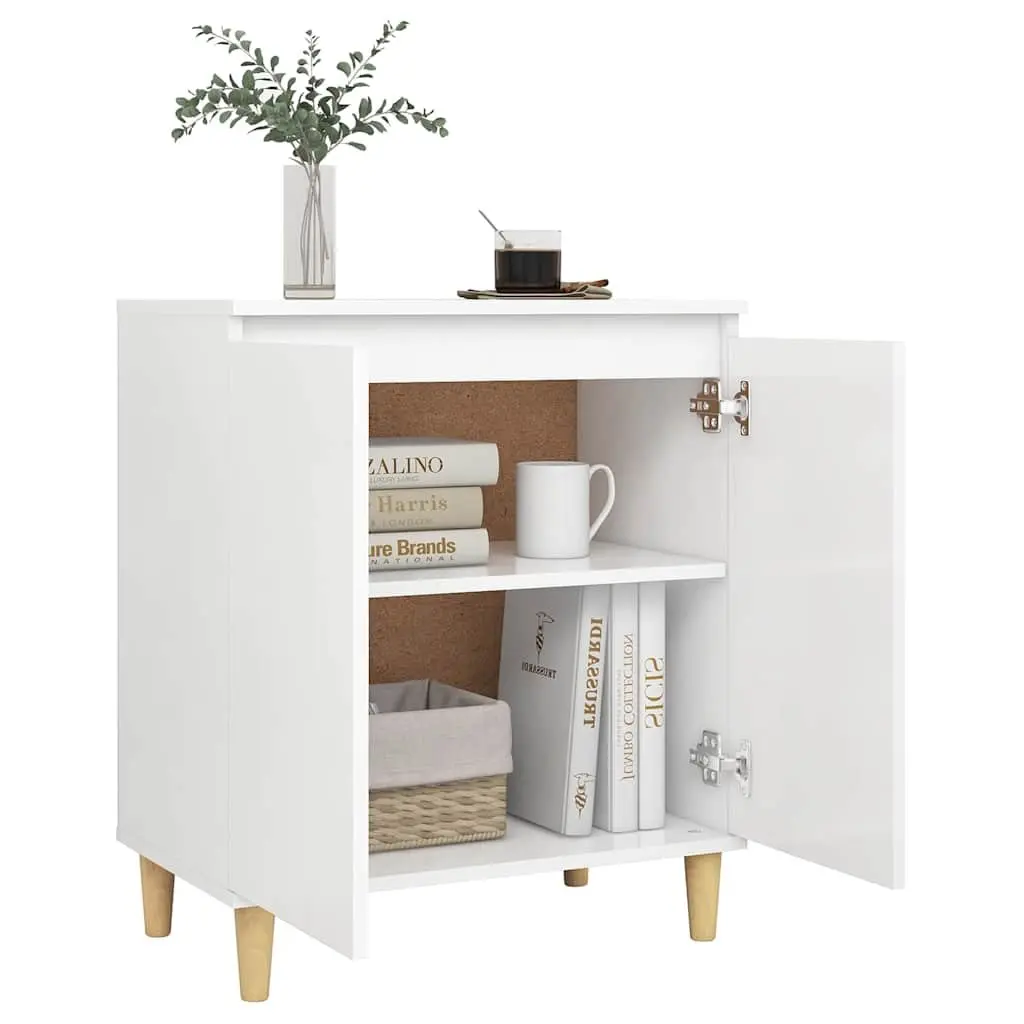 Sideboard White Storage Cabinet with Wood Legs 60x35x70cm Engineered Wood Buffet