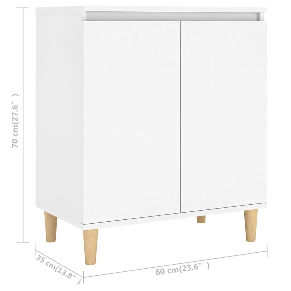 Sideboard White Storage Cabinet with Wood Legs 60x35x70cm Engineered Wood Buffet