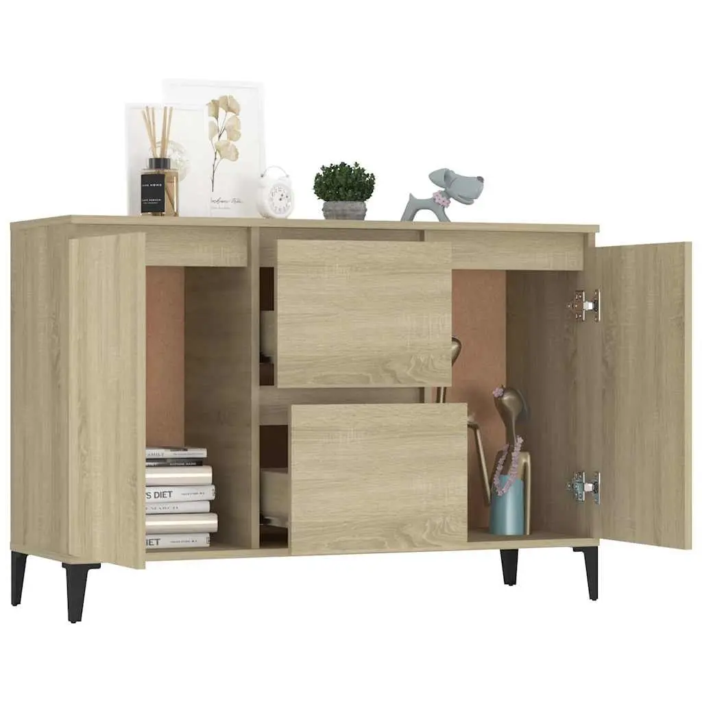 Sideboard with Drawers and Doors Brown Storage Cabinet Living Room Furniture