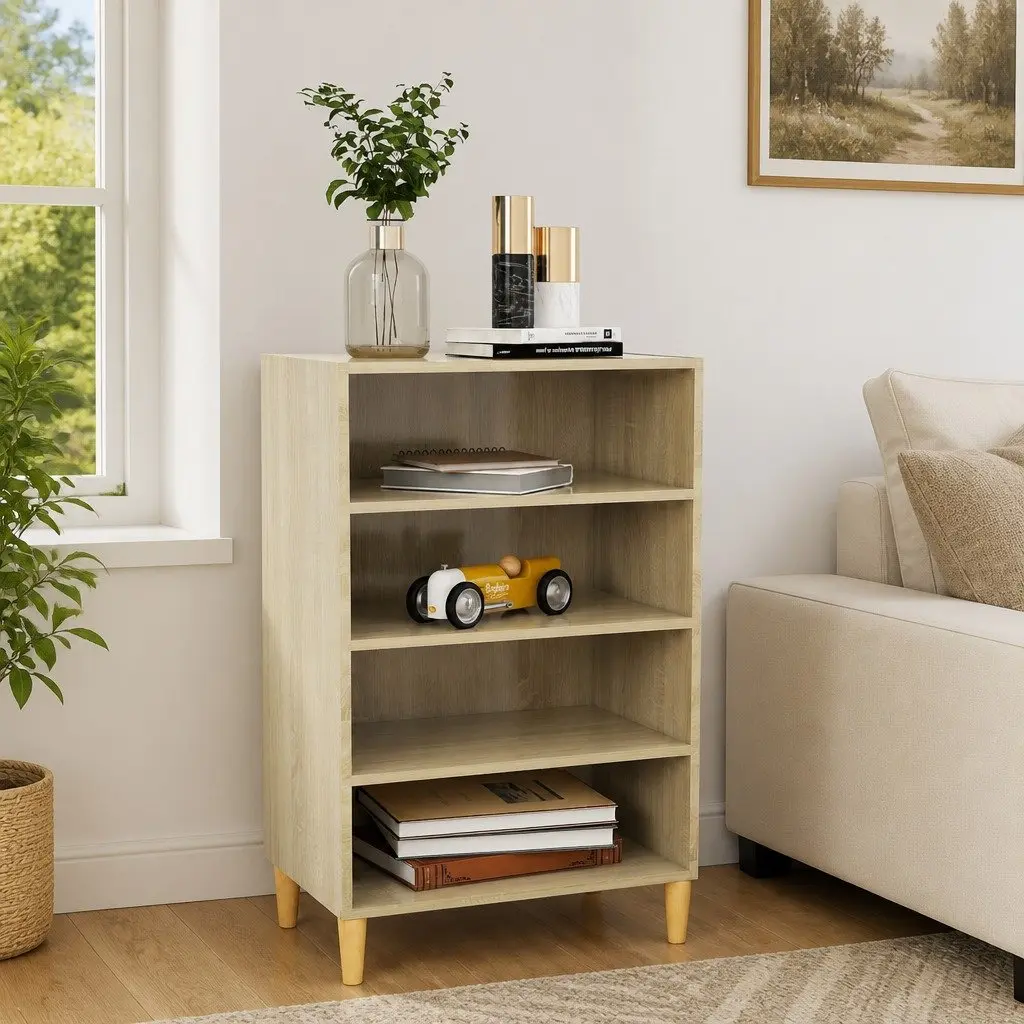 Sideboard Storage Cabinet Brown Engineered Wood 4 Shelves Living Room Furniture