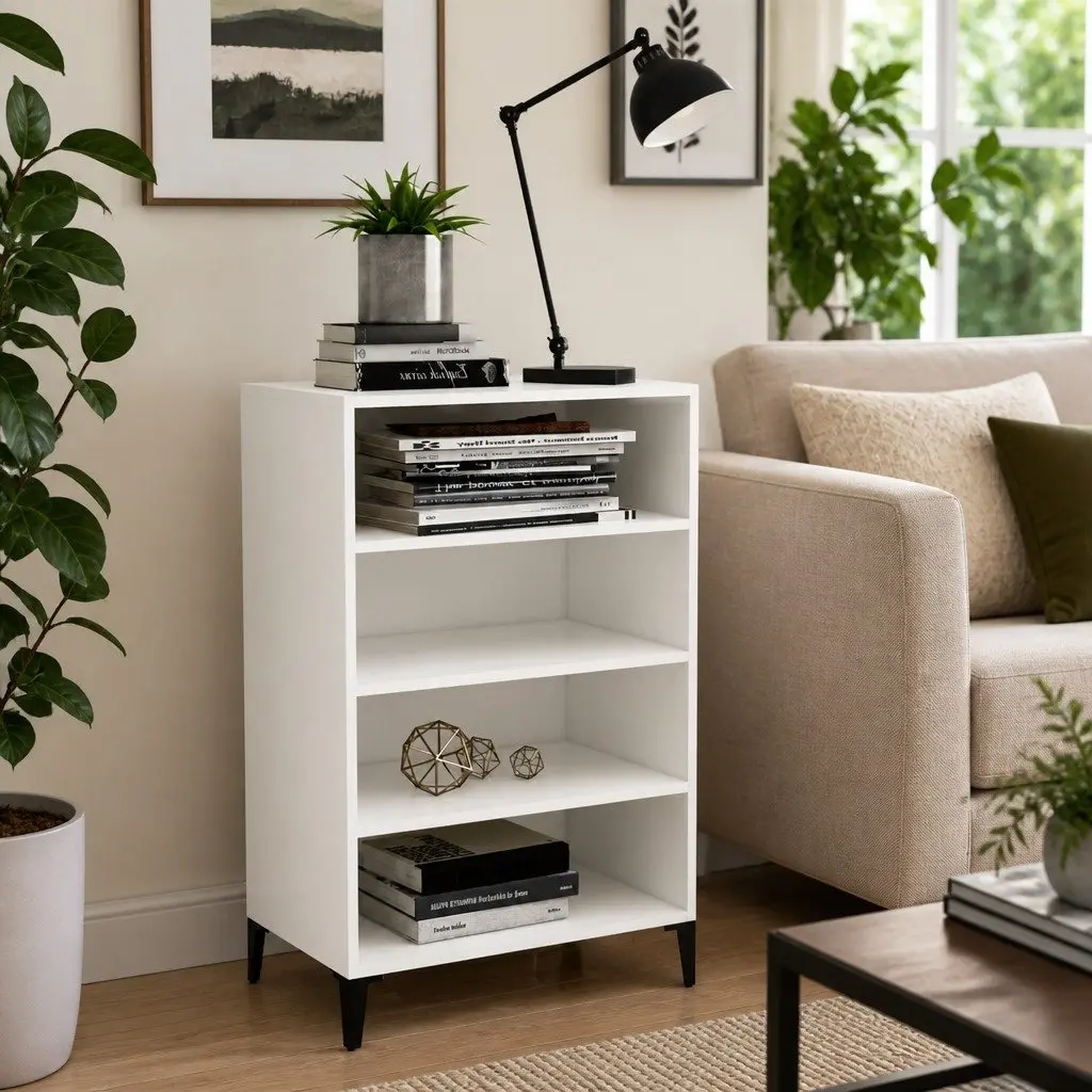 White Sideboard with 4 Ample Shelves