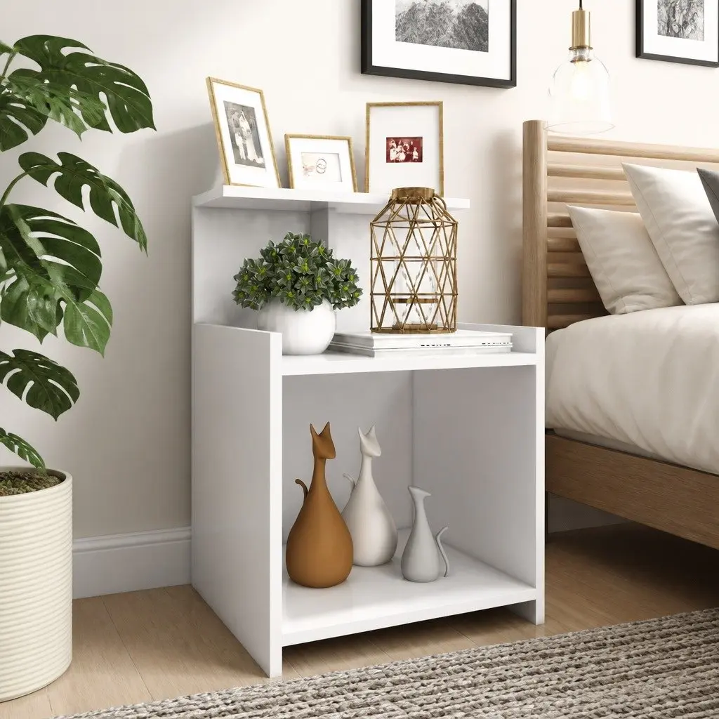 Bedside Tables Nightstands 2 pcs White with 3 Open Shelves