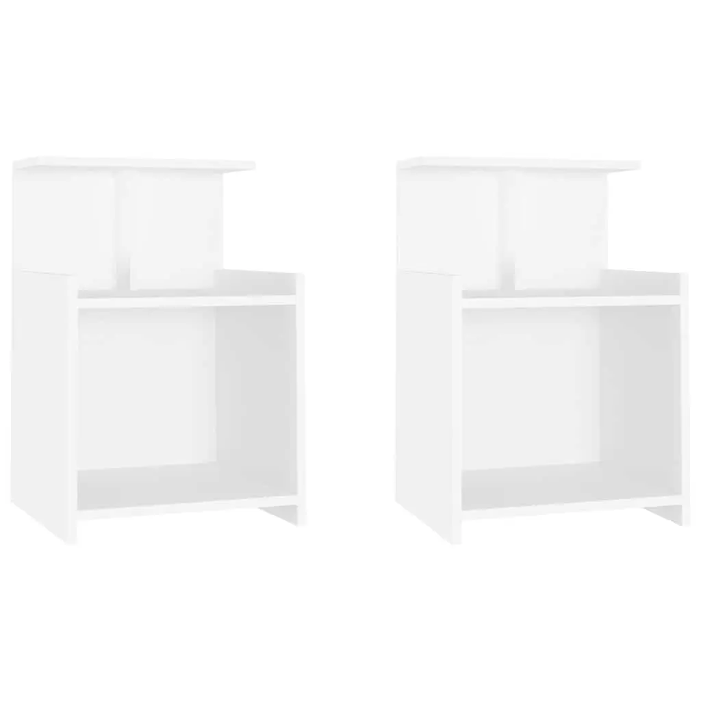 Bedside Tables Nightstands 2 pcs White with 3 Open Shelves