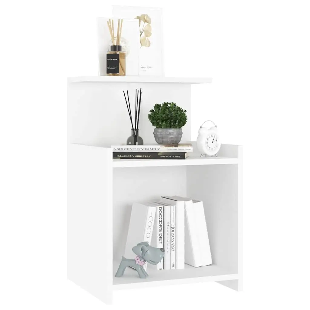 Bedside Tables Nightstands 2 pcs White with 3 Open Shelves
